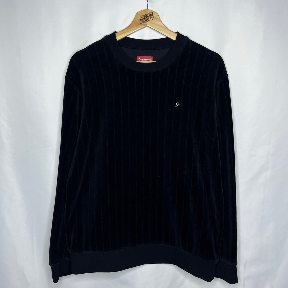 FW17 2017 Supreme NYC Ribbed Velour Crewneck in Black M